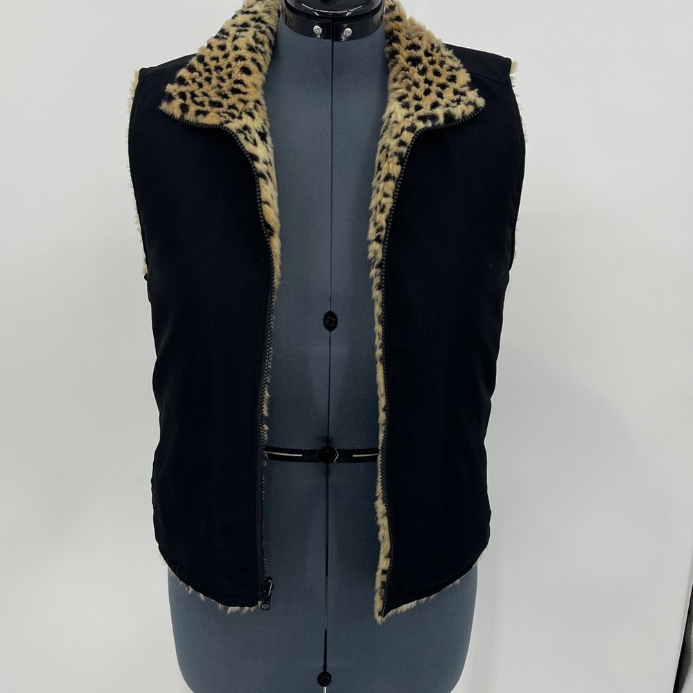 SPORT HALEY REVERSIBLE Black Vest with Leopard Print WOMENS SIZE M